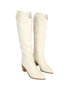 Lulus Novena Cream Knee High Western Cowboy Boots Cream/Ivory — Women’s Size 6